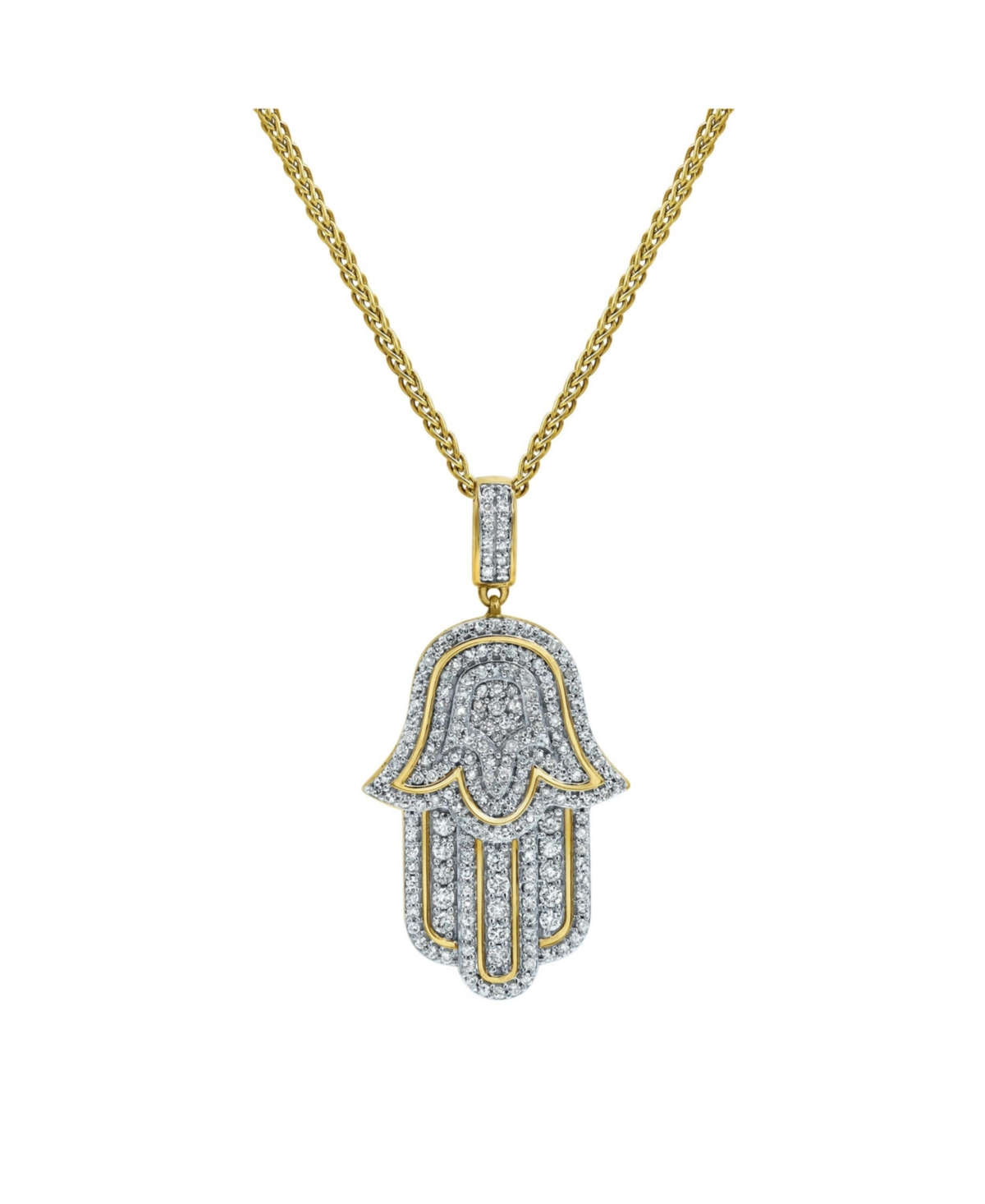 Divine Hamsa Natural Round Cut Diamond Pendant (0.98 cttw) in 14k Yellow Gold for Women & Men - Yellow
