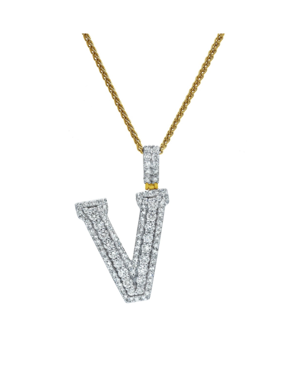 Letter V Natural Round Cut Diamond Pendant (2.08 cttw) in 14k Yellow Gold for Women & Men - Yellow