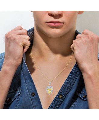 King of the Jungle Natural Round Cut Diamond Pendant(0.09 cttw) in 14k Yellow Gold for Women & Men
