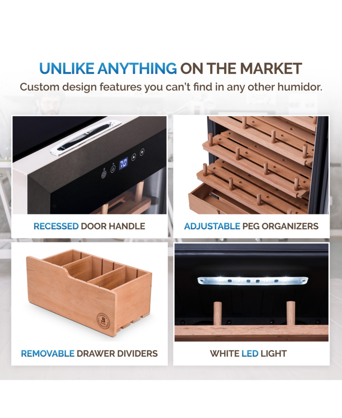 Newair x Boveda 500 Count Electric Humidor, Spanish Cedar Shelves with Temperature Control, Cigar Humidor Box with Built-In Boveda Humidity Control in