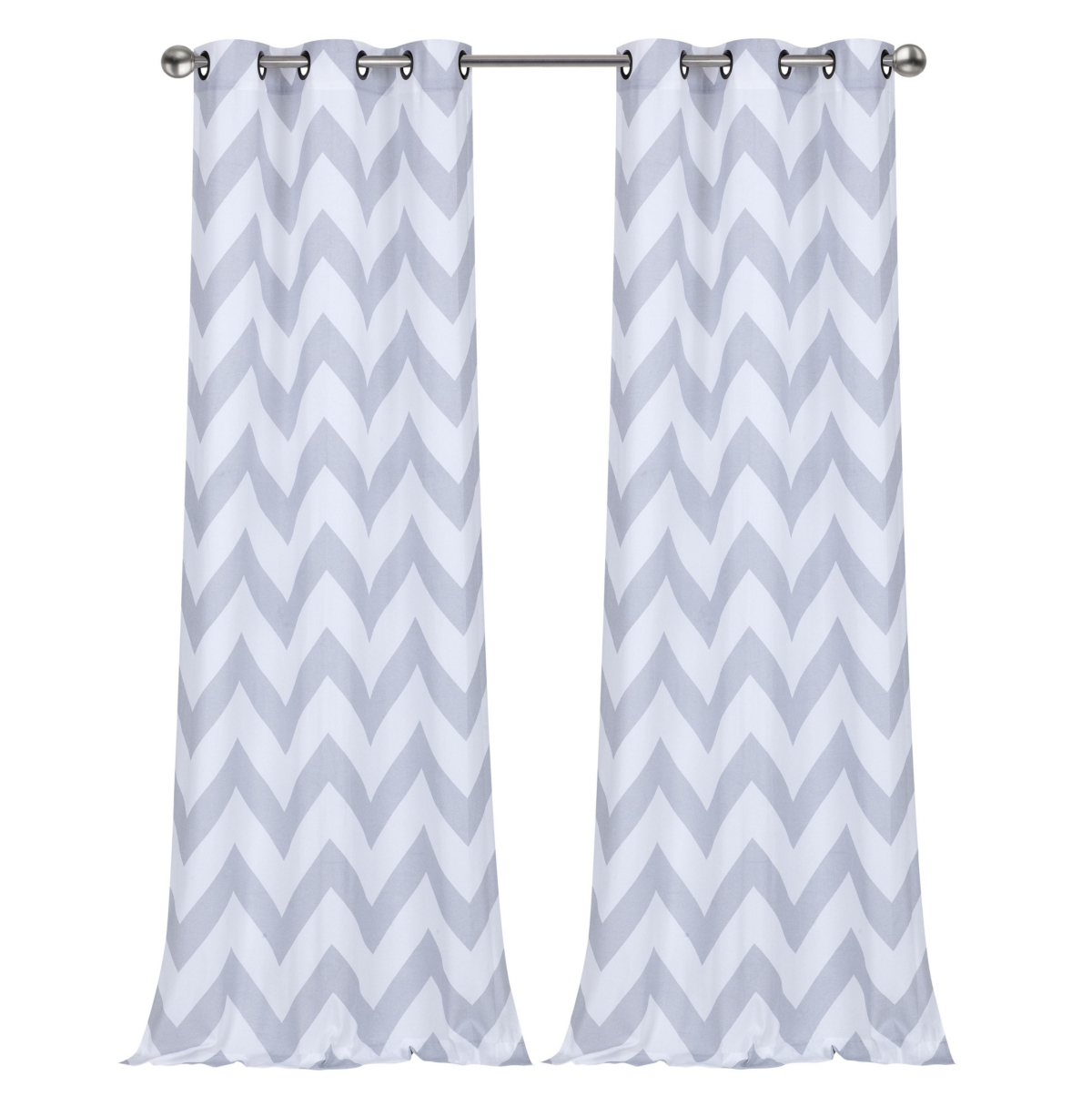 Kate Aurora Living 2 Piece& White Metallic Chevron Grommet Curtain Panels - 84 in. Long - Silver