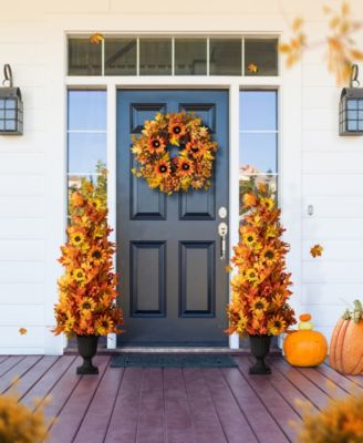 48"H Fall Lighted Maple Leaf and Sunflower Urn Porch Tree with Timer