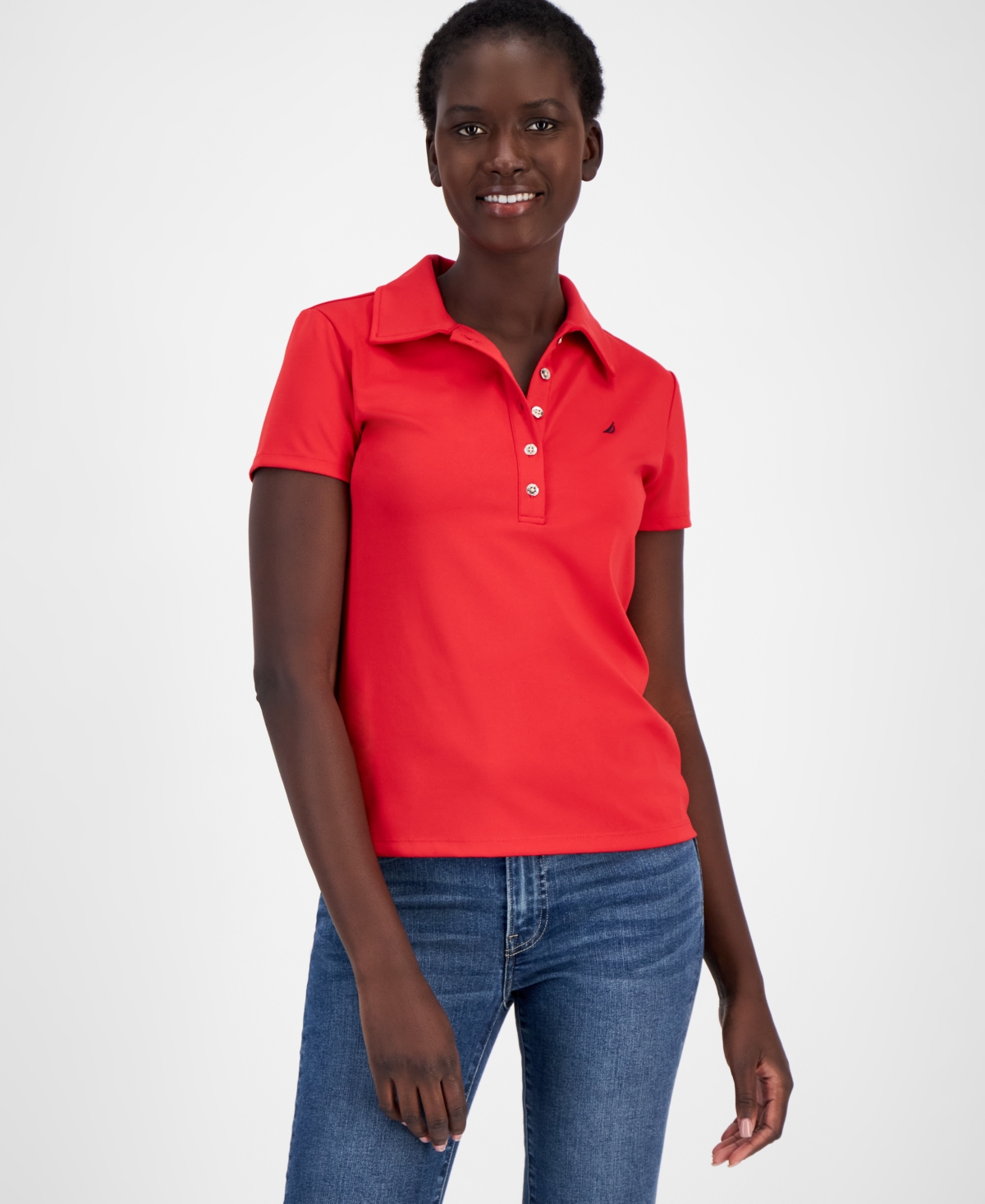 Nautica Jeans Women s Short Sleeve Polo Shirt Night Sky Smart Closet
