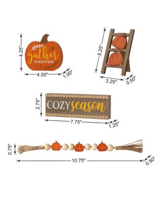 10.75"L Set of 4 Fall Wooden Word Signs Tiered Tray Table D&eacute;cor