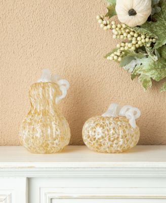 6"D Fall Amber Dots Round Glass Pumpkin