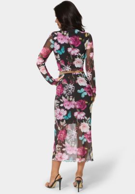 Women's Mesh Printed Two Piece Long Sleeve Set