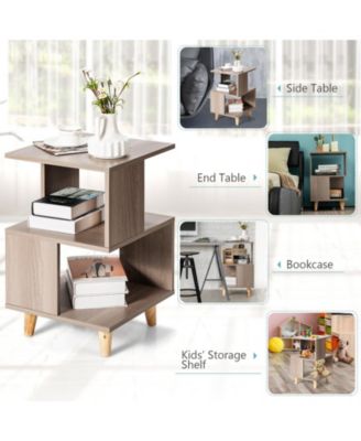 2 Pieces Wooden Modern Nightstand Set with Solid Wood Legs for Living Room