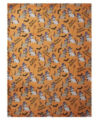 Oversized Halloween Orange Spooky Cats & Broomstick Ultra Soft & Plush Accent Throw Blanket - 50 in. W x 70 in. L