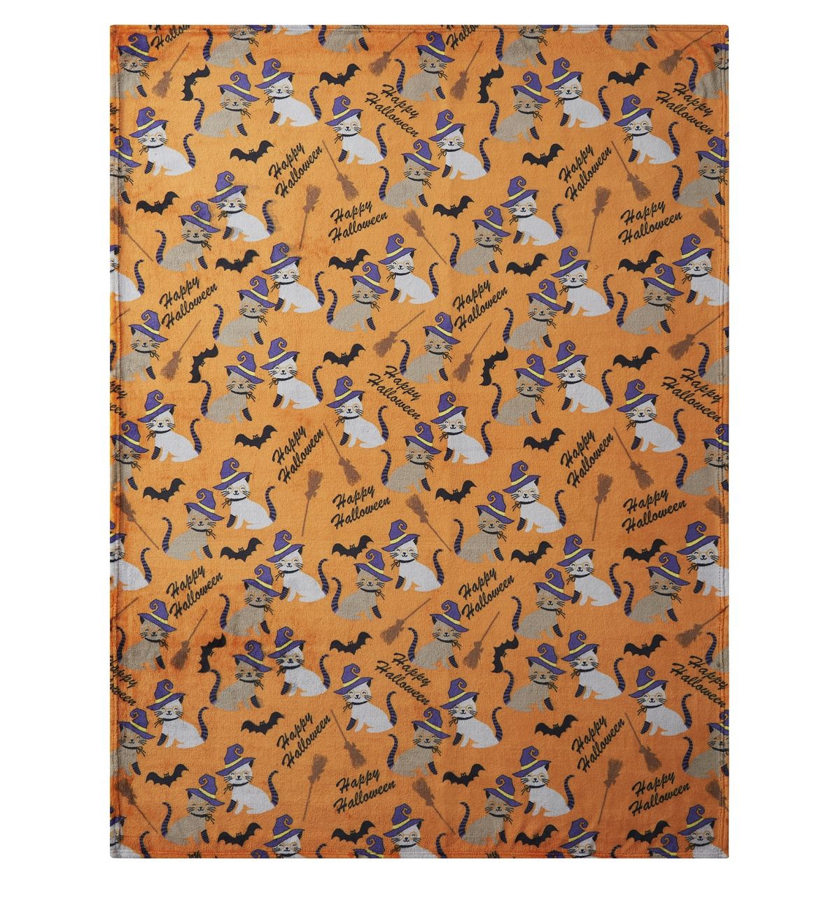 Kate Aurora Oversized HalloweenSpooky Cats & Broomstick Ultra Soft & Plush Accent Throw Blanket - 50 in. W 70 in. L - Orange
