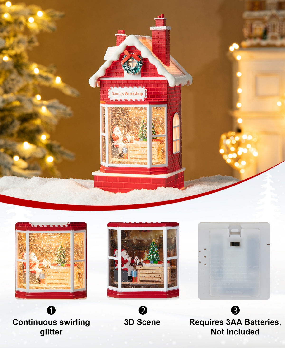Glitzhome 10.5"h Lighted Santa's Workshop Waterglobe In Multi