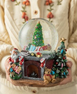 120mm Christmas Resin Lighted Musical Christmas Tree on Fireplace Waterglobe