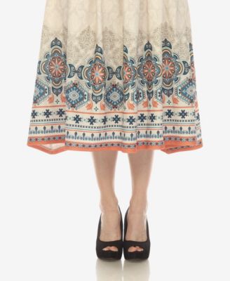 Women's Border Prints Pleated Midi Skirt