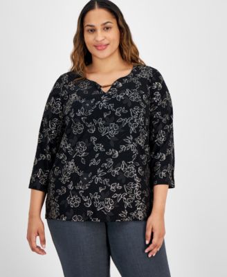 JM Collection - Plus Size 3/4-Sleeve Jacquard Top
