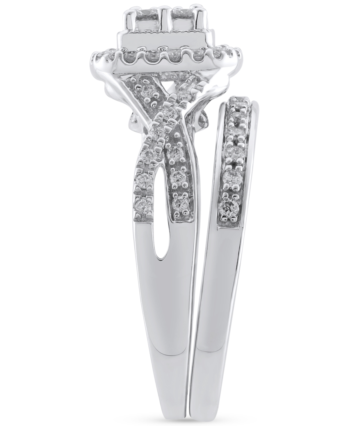 Diamond Square Halo Cluster Bridal Set (1/2 ct. t.w.) in 14k- White Gold
