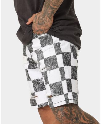 Men's Vintage-like Checks Denim Shorts