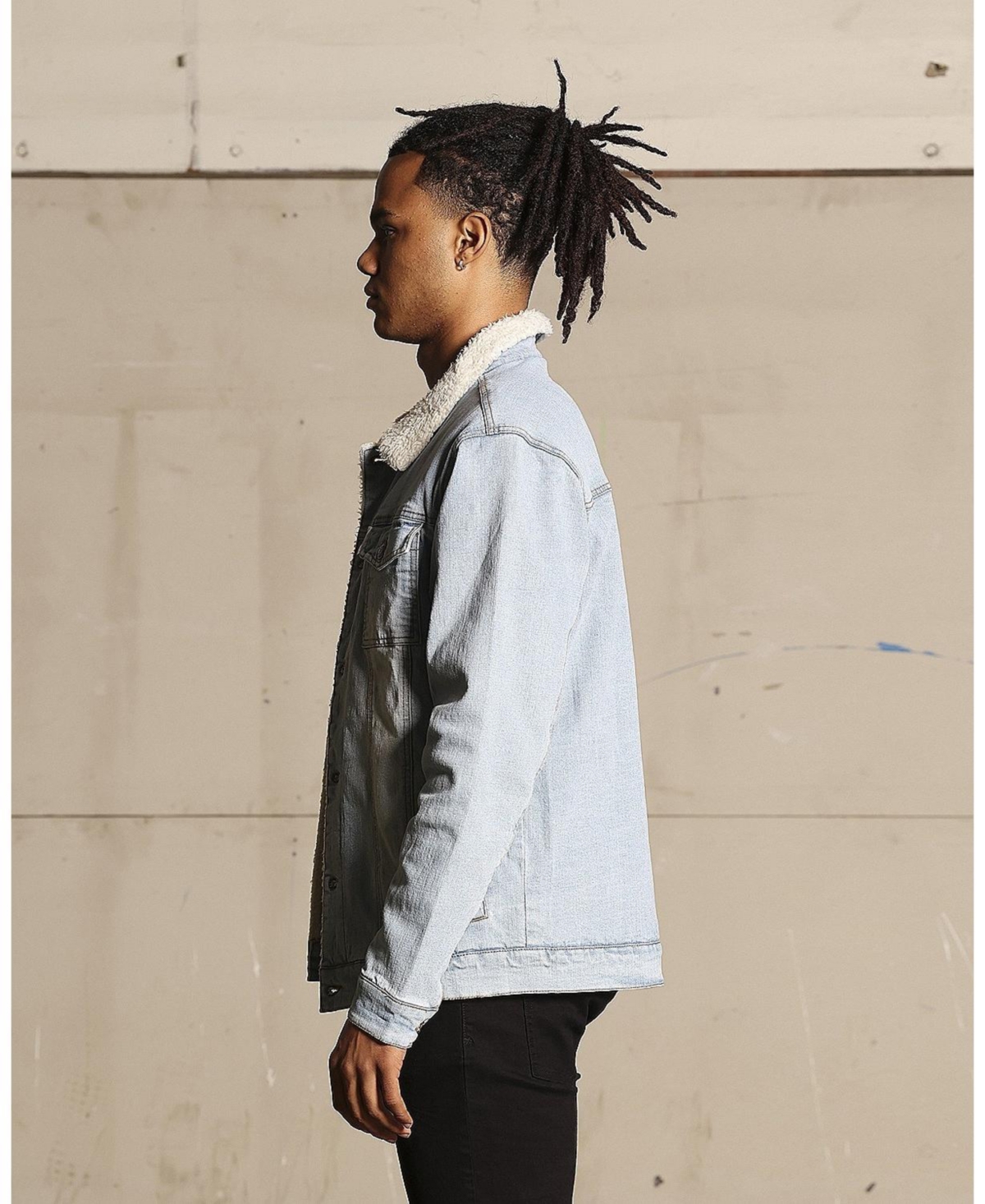 Mens Faux Sherpa Denim Jacket - Superwash blue
