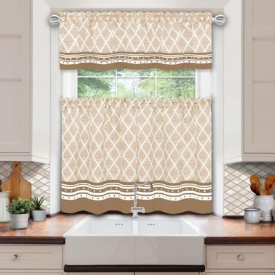 Chevron Sunflower Complete Cottage Kitchen Curtain Tier & Valance Set