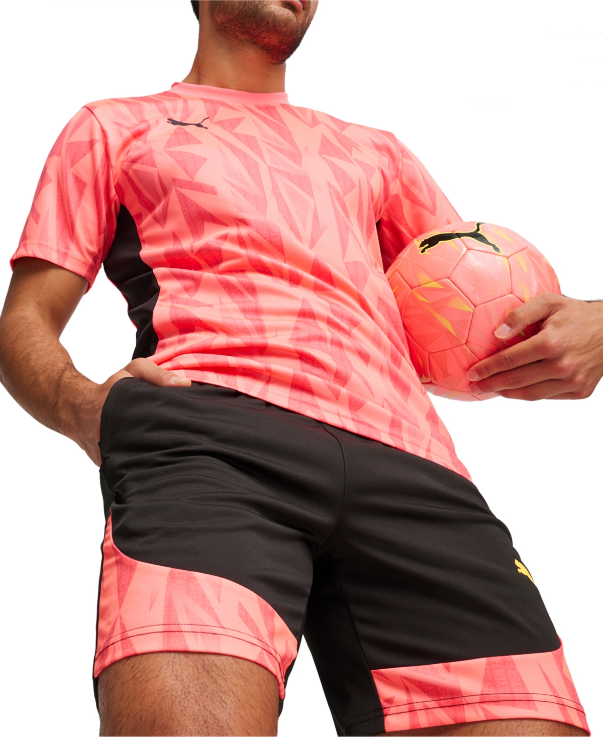 Puma Men's Colorblocked Logo Training Shorts - Puma Black-sun Stream