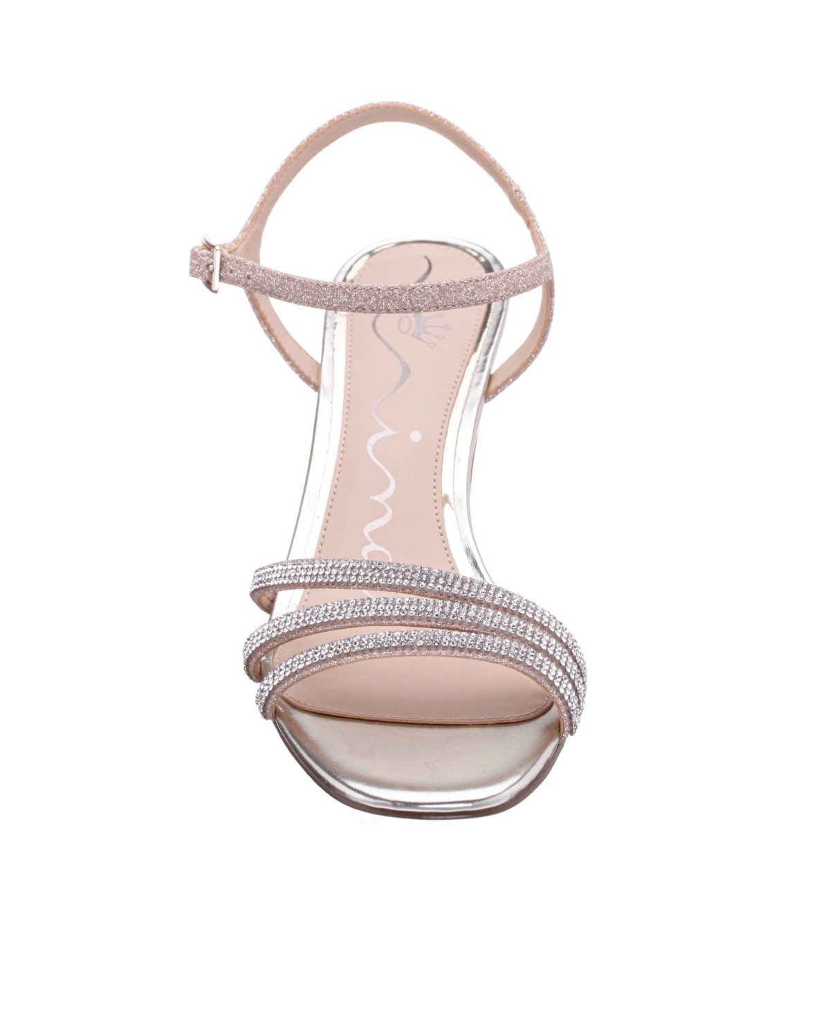 NINA WOMEN'S BETTANY MID HEEL CRYTAL ASYMMETRICAL STRAPS 