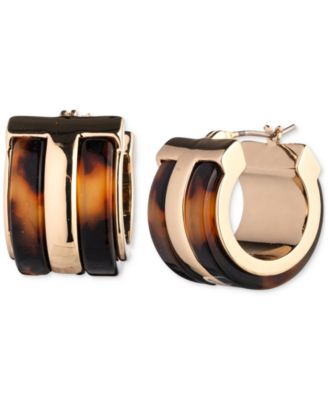 Lauren Ralph Lauren - Gold-Tone Extra-Small Tortoise-Look Wide Hoop Earrings, 0.47"