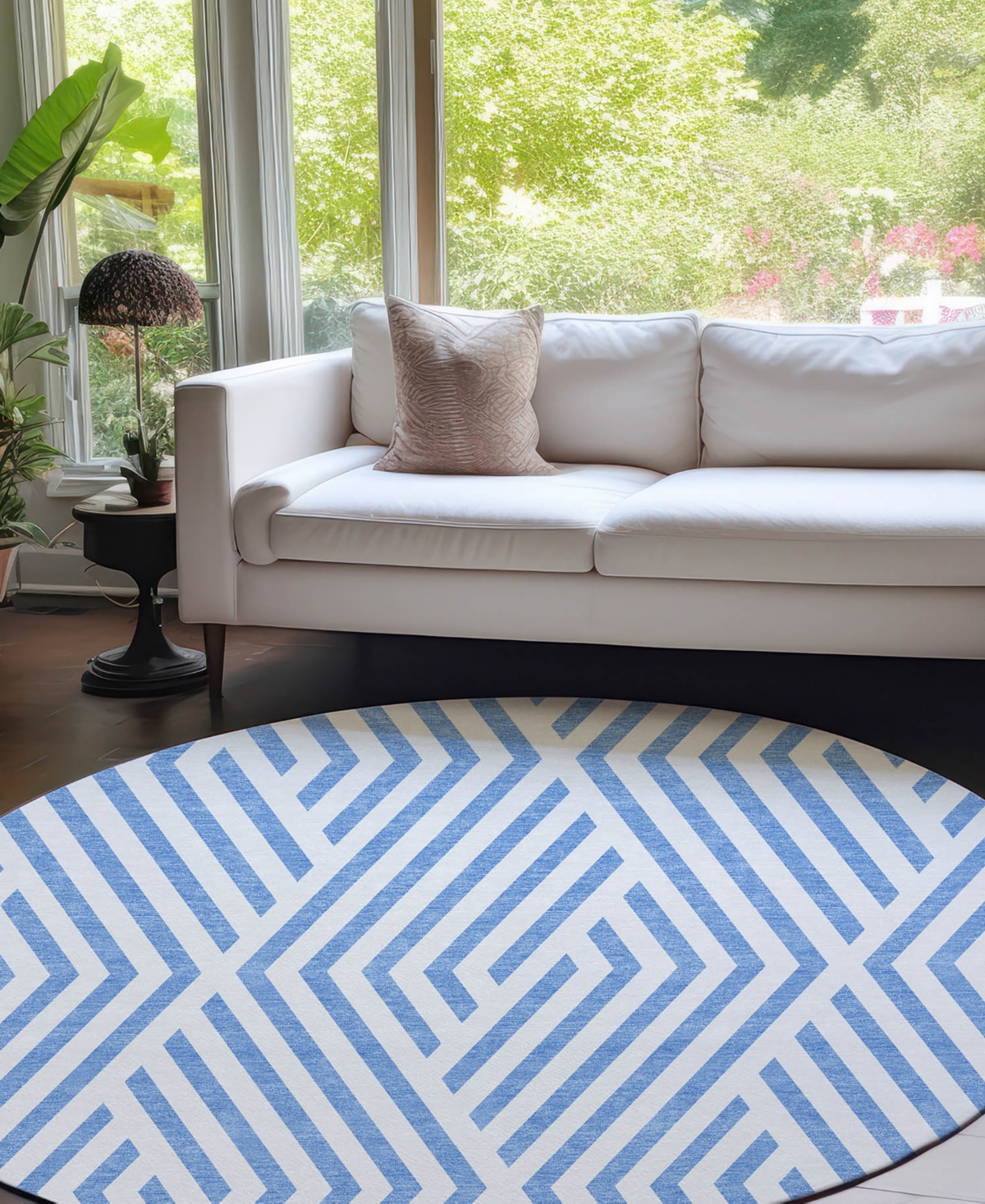 Shop Addison Chantille Machine Washable Acn550 8'x8' Round Area Rug In Denim