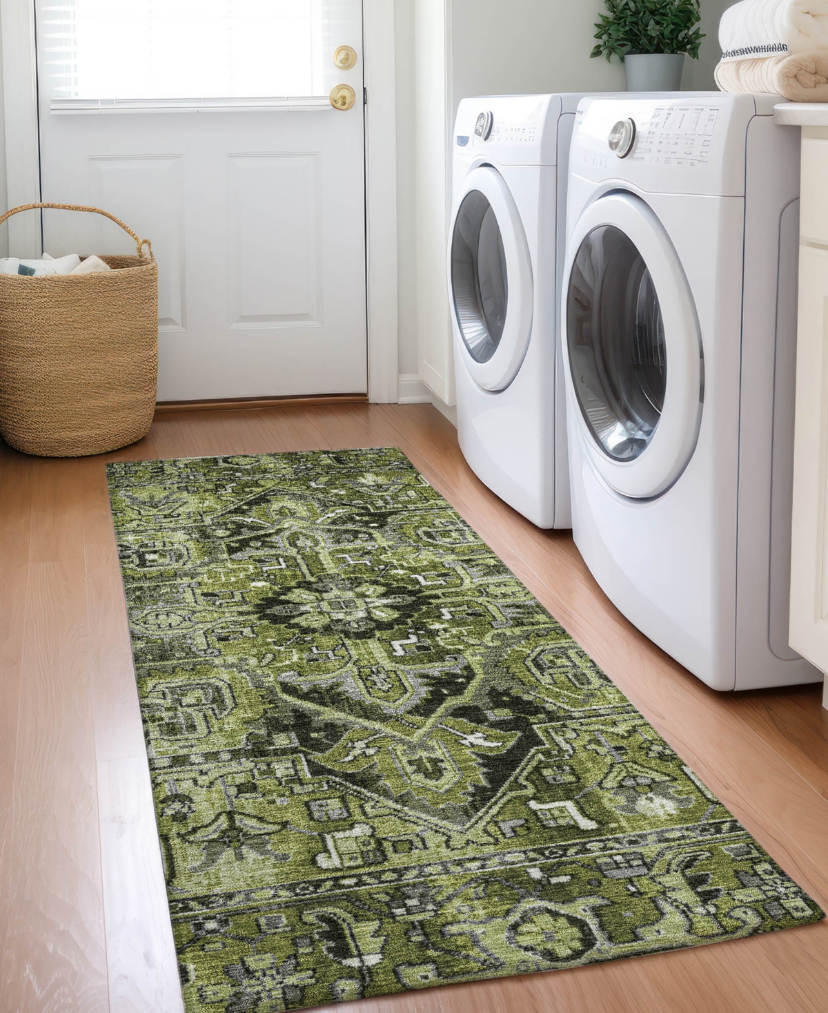Addison Chantille Machine Washable Acn570 2'3x7'6 Runner Area Rug In Olive