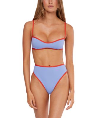Shop Weworewhat Womens Sport Colorblocked Bikini Top High Rise Bikini Bottoms In Blue,fiery Red