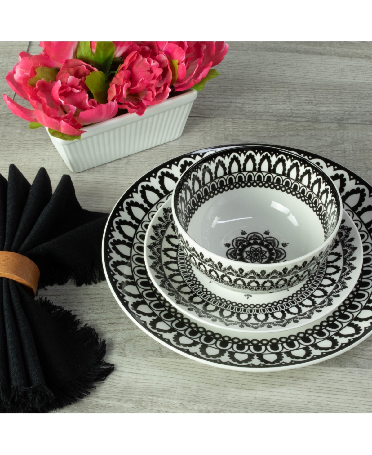Bia Cordon Bleu 12pc Arabesque Dinnerware Set In Stone