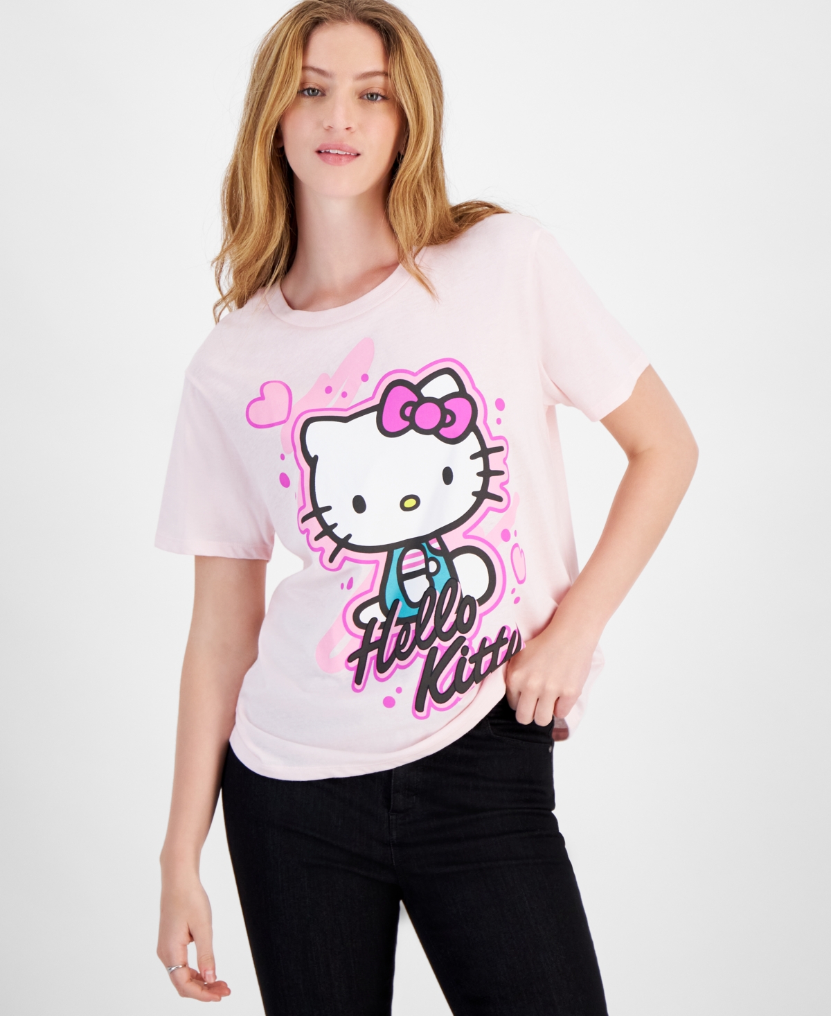 Juniors' Hello Kitty Cotton Crewneck Tee - Pink