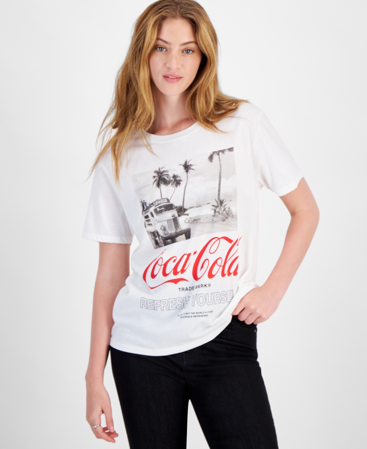 Juniors' Coca Cola Refresh Yourself Cotton T-Shirt - Egret