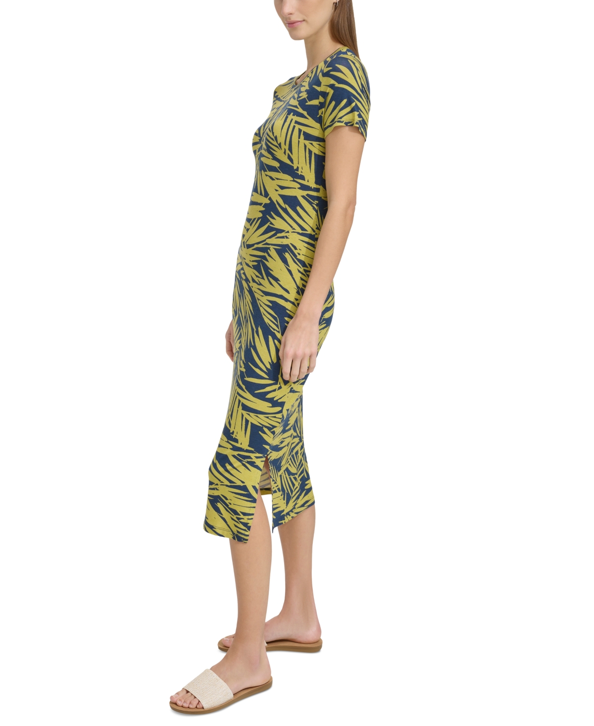 Andrew Marc Sport Women's Leaf-Print Midi T-Shirt Dress