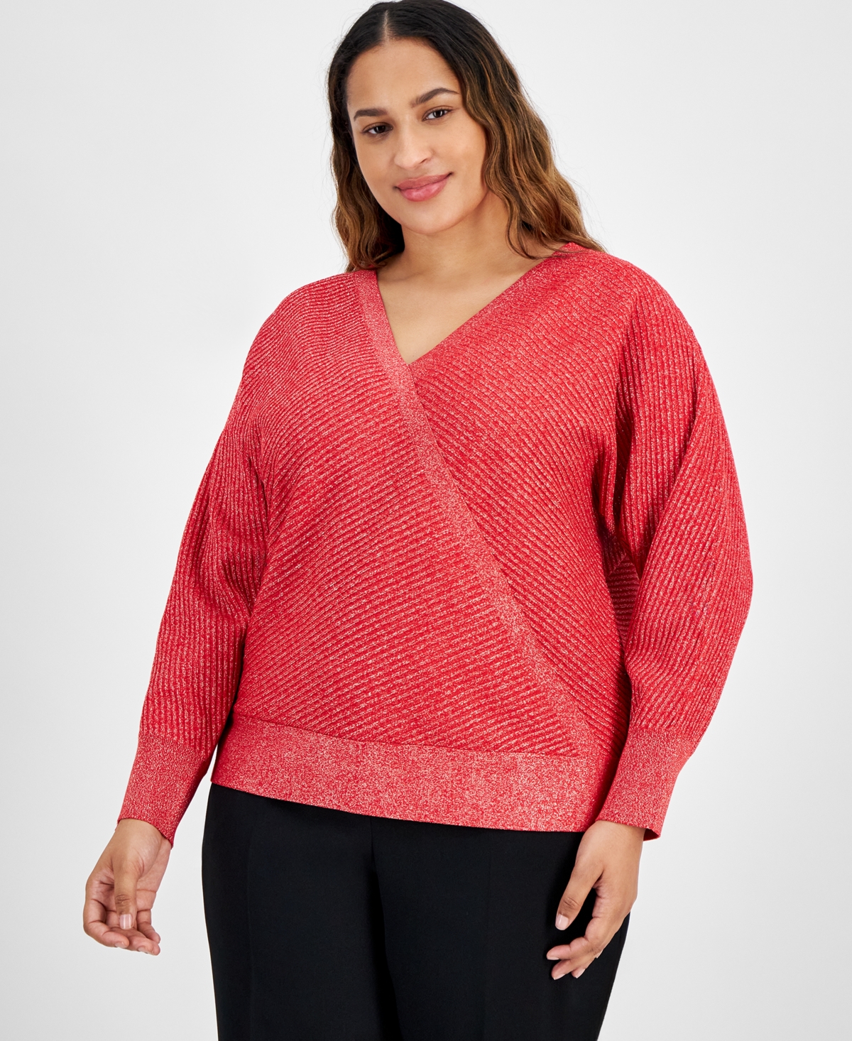 JM COLLECTION PLUS SIZE METALLIC WRAP SEATER, CREATED FOR MACY'S 