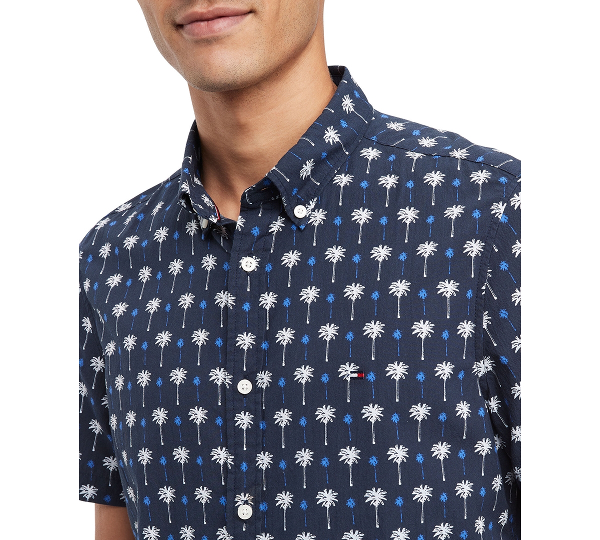 Tommy Hilfiger Men's Slim-Fit Short Sleeve Button-Front Palm Print Shirt