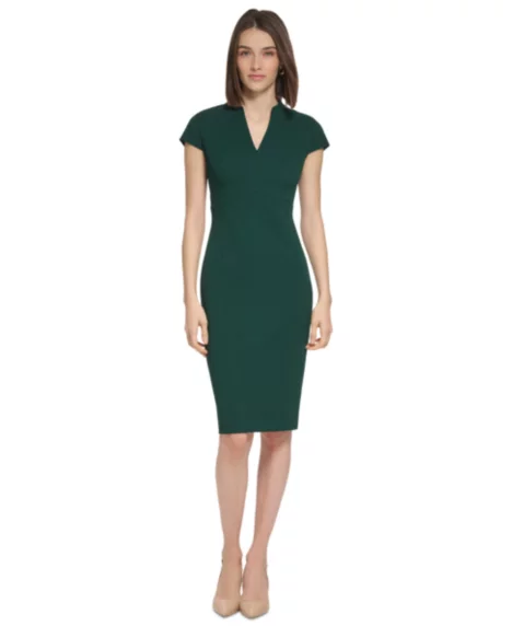 Petite Short-Sleeve Sheath Dress  - Malachite