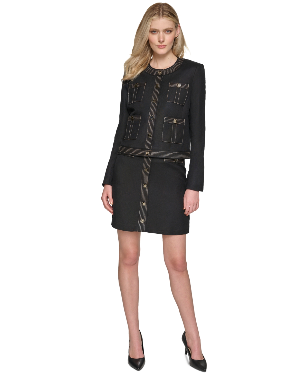 Karl Lagerfeld Women's Trapunto-Stitch Collarless Jacket