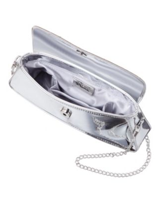 Crystal Flap Mirror Metallic Patent Clutch Bag