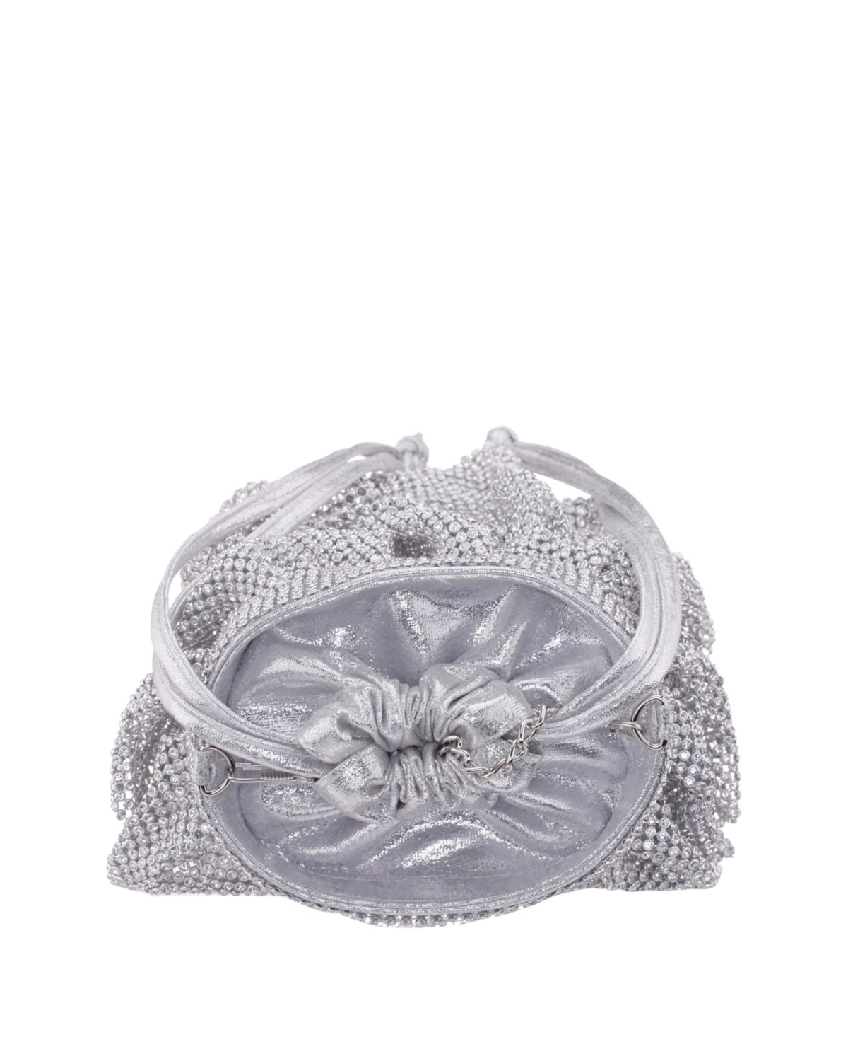 Shop Nina 4 Tired Crystal Mesh Pouch Bag In Silver