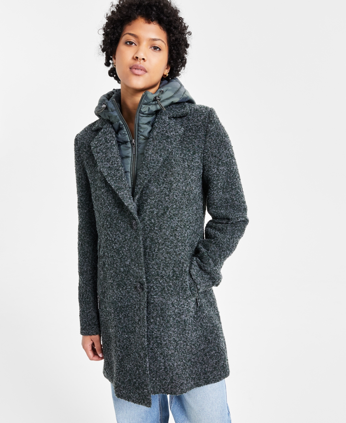 Dark green boucle coat best sale