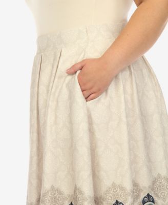 Plus Size Pleated Skirt with Border Print