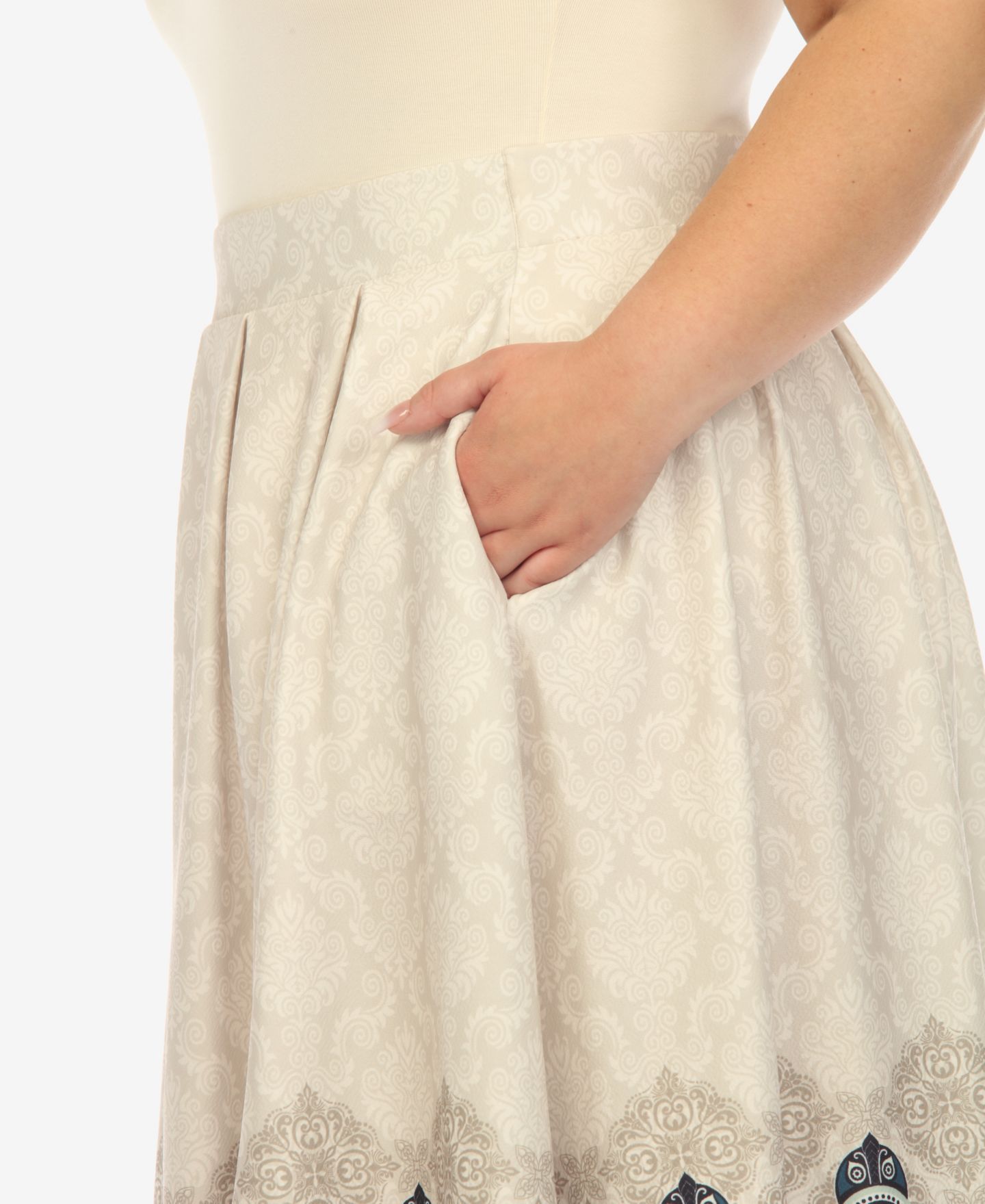 Женская юбка White Mark Plus Size Pleated Skirt with Border Print, цвет: Бежевый — фото 6