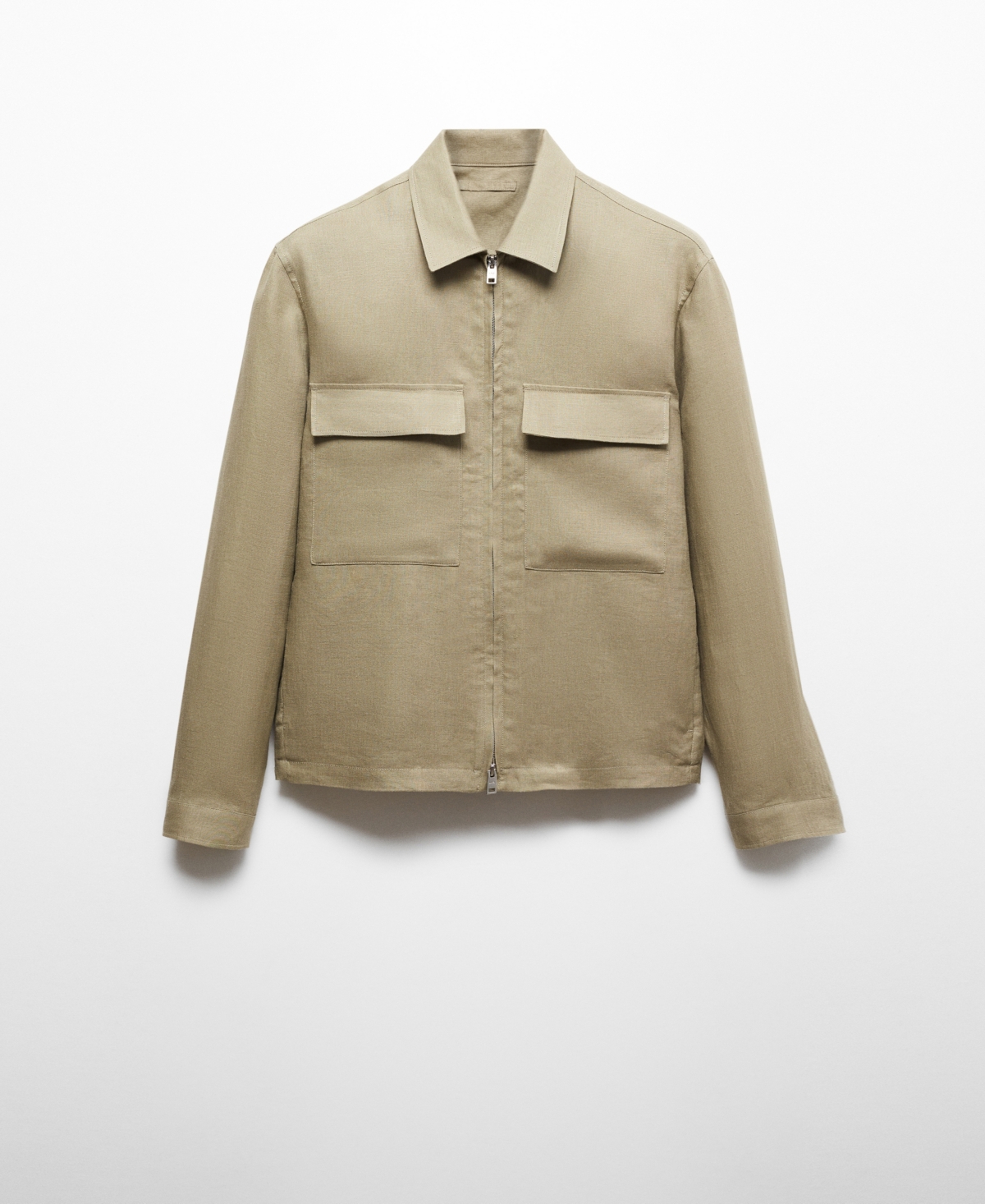 Shop Mango Men's Zipper Linen Jacket In Khaki