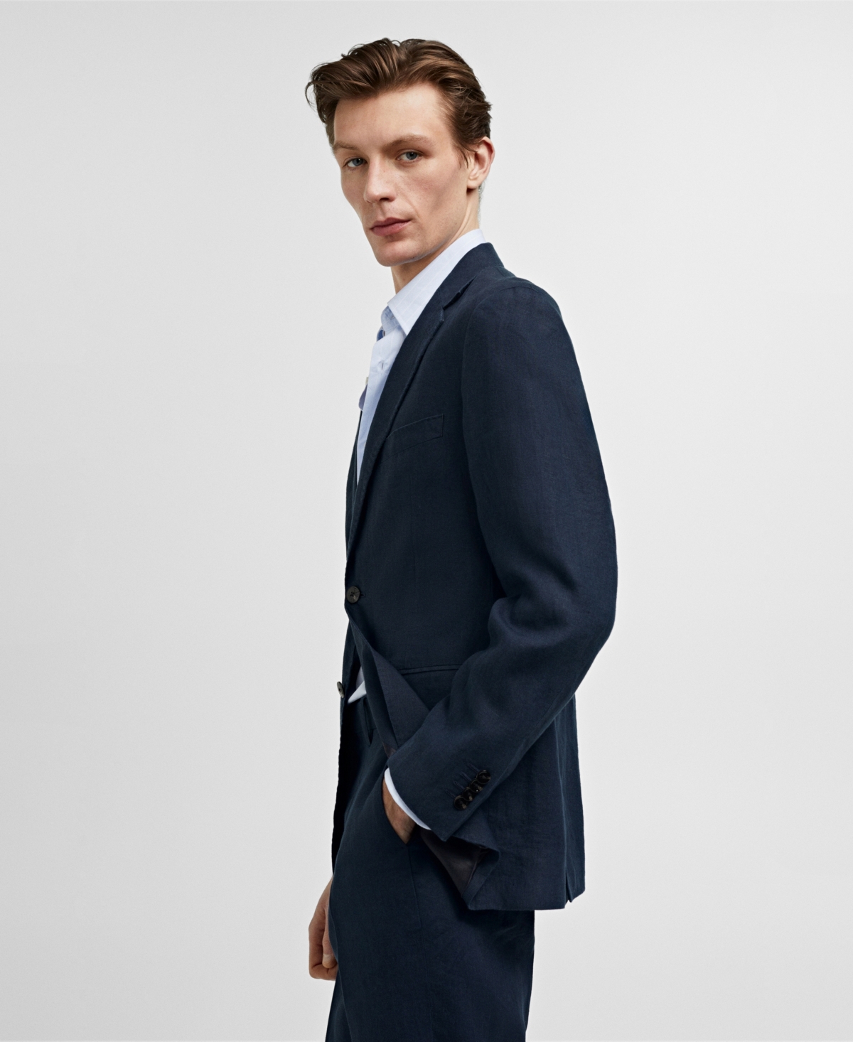 Shop Mango Men's 100% Linen Slim-fit Suit Blazer In Dark Navy