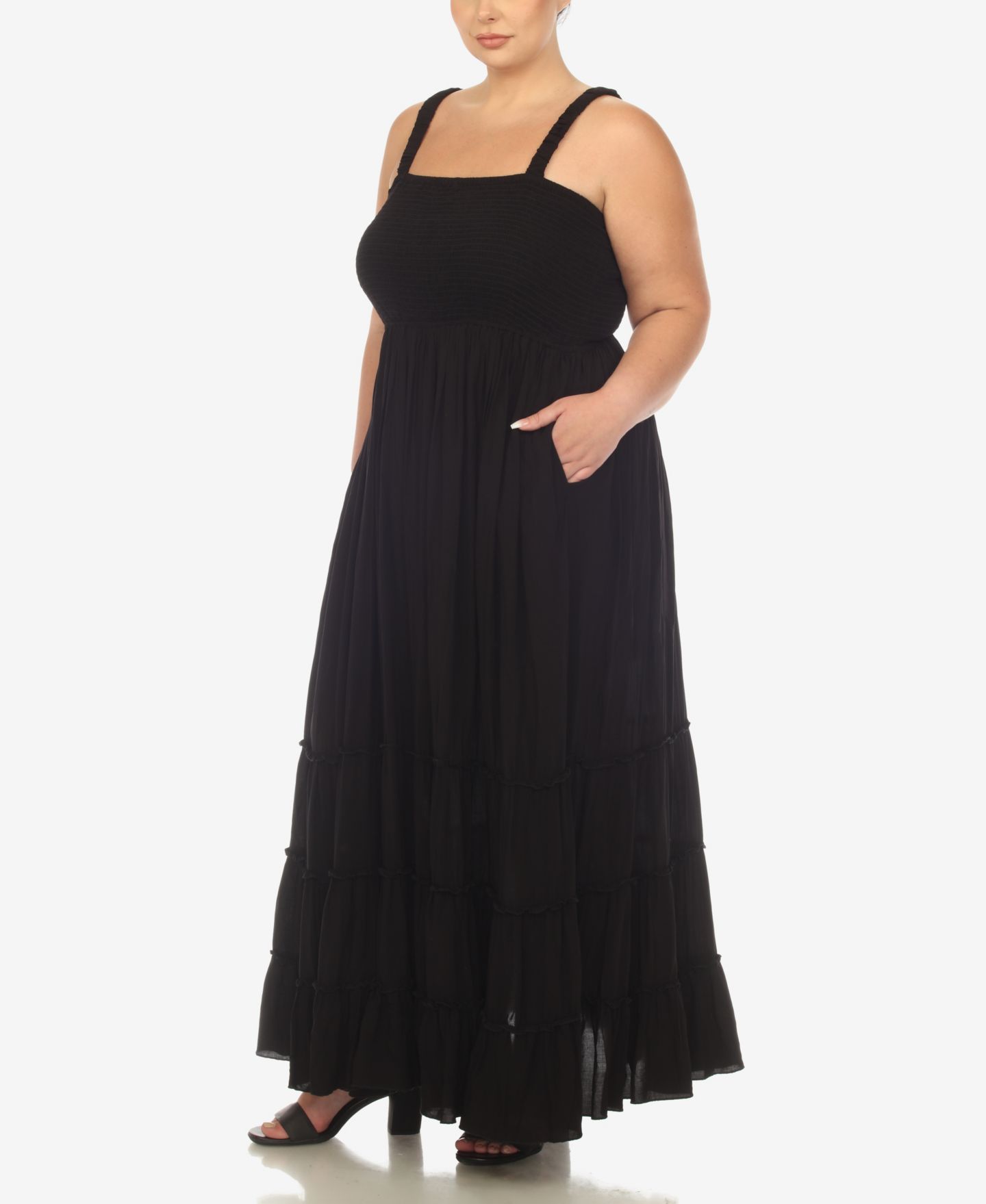 Женское платье White Mark Plus Size Smocked Ruffle Maxi, цвет: Чёрный — фото 6