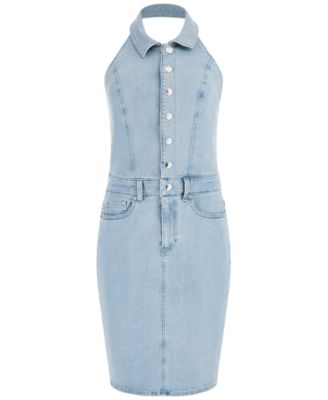 GUESS Women's Elodee Collared Halter Sleeveless Denim Bodycon
