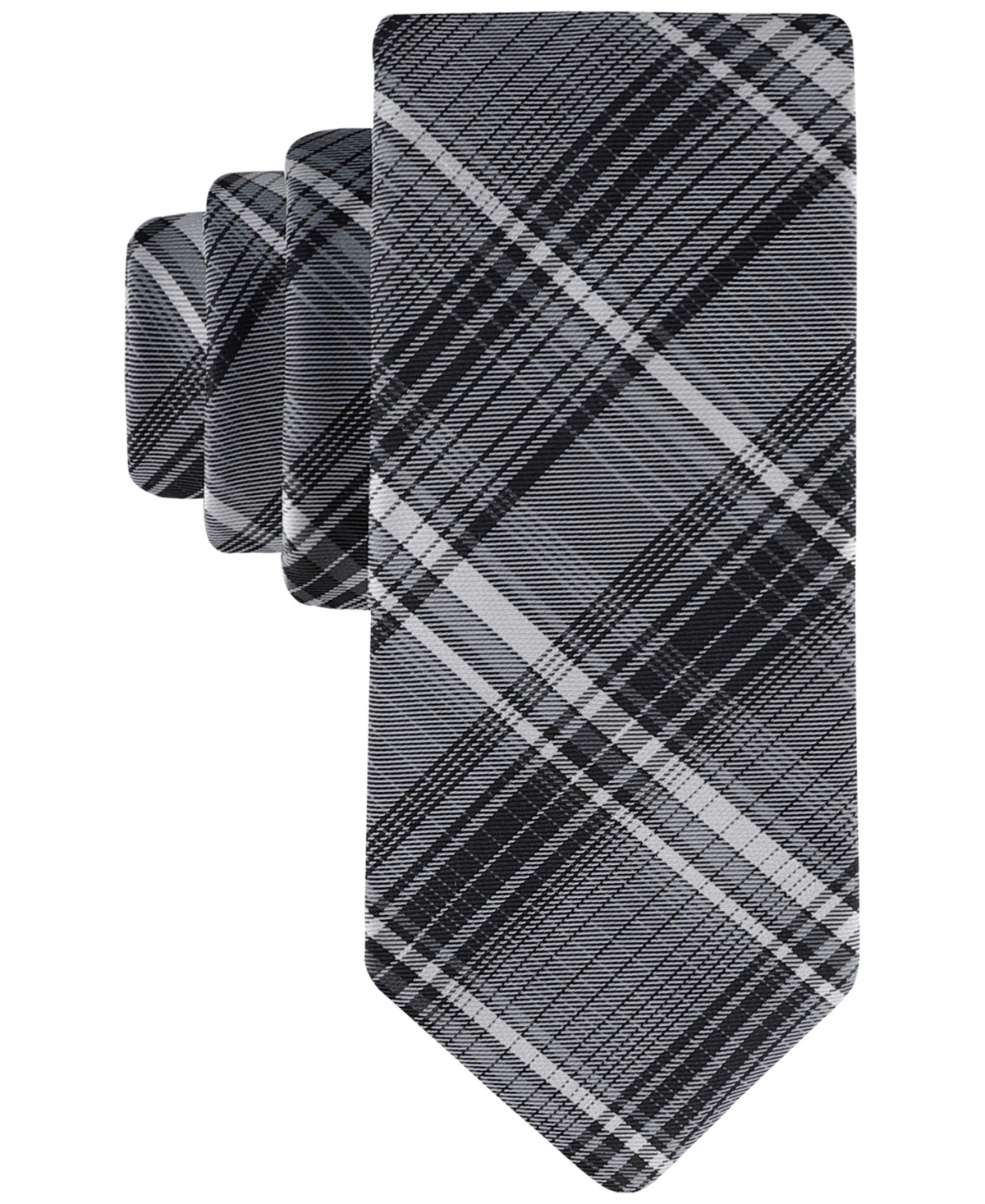 Calvin Klein Men's Contrast Stripe Plaid Tie In Black