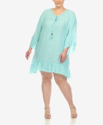 Plus Size Sheer Embroidered Knee Length Cover Up Dress