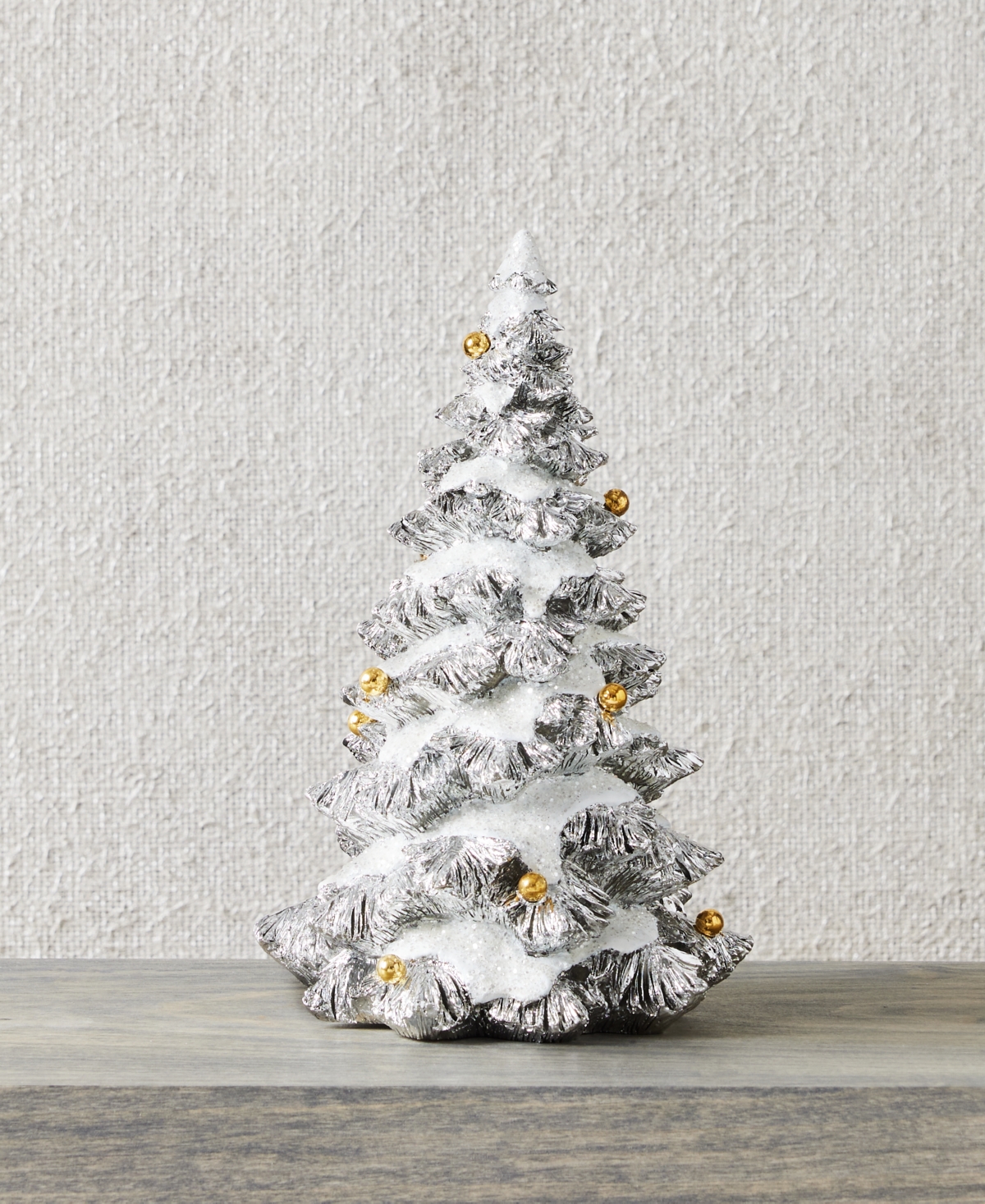 Holiday Lane Shine Bright Polyresin Silver-Tone Tree with Snow Christmas Decoration, Created for Macy's