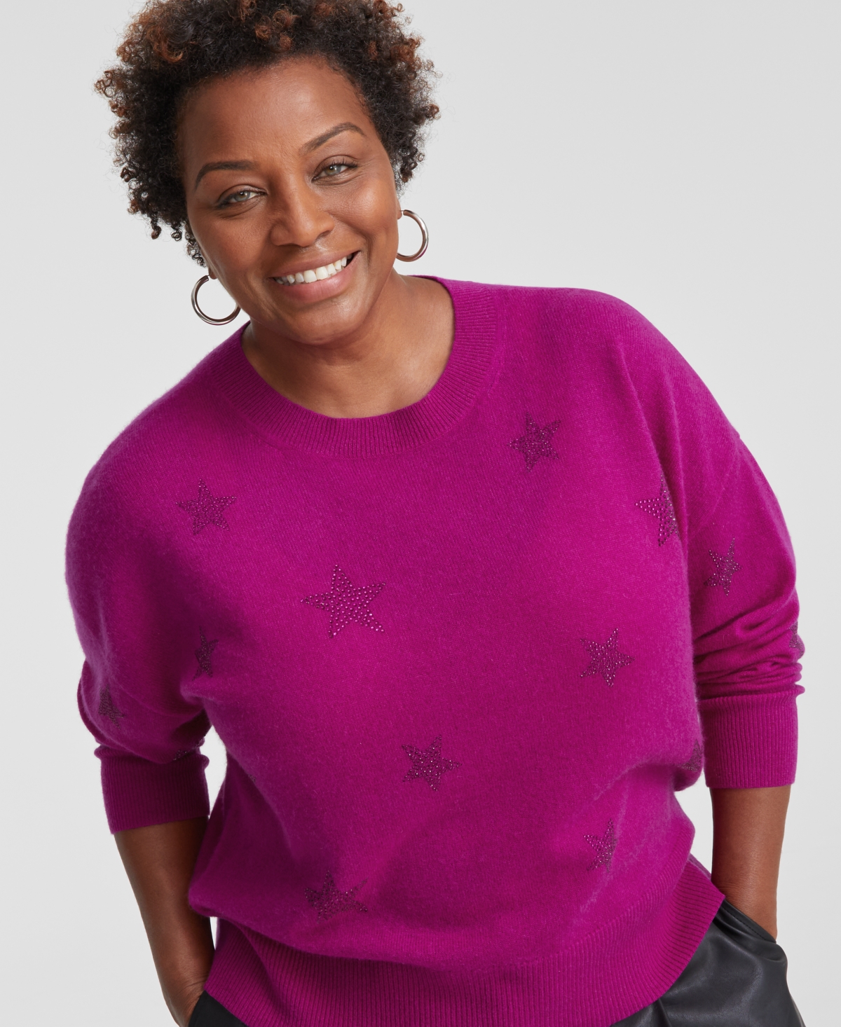 Charter Club Plus Size 100% Cashmere Star Sweater, Created for Macy's