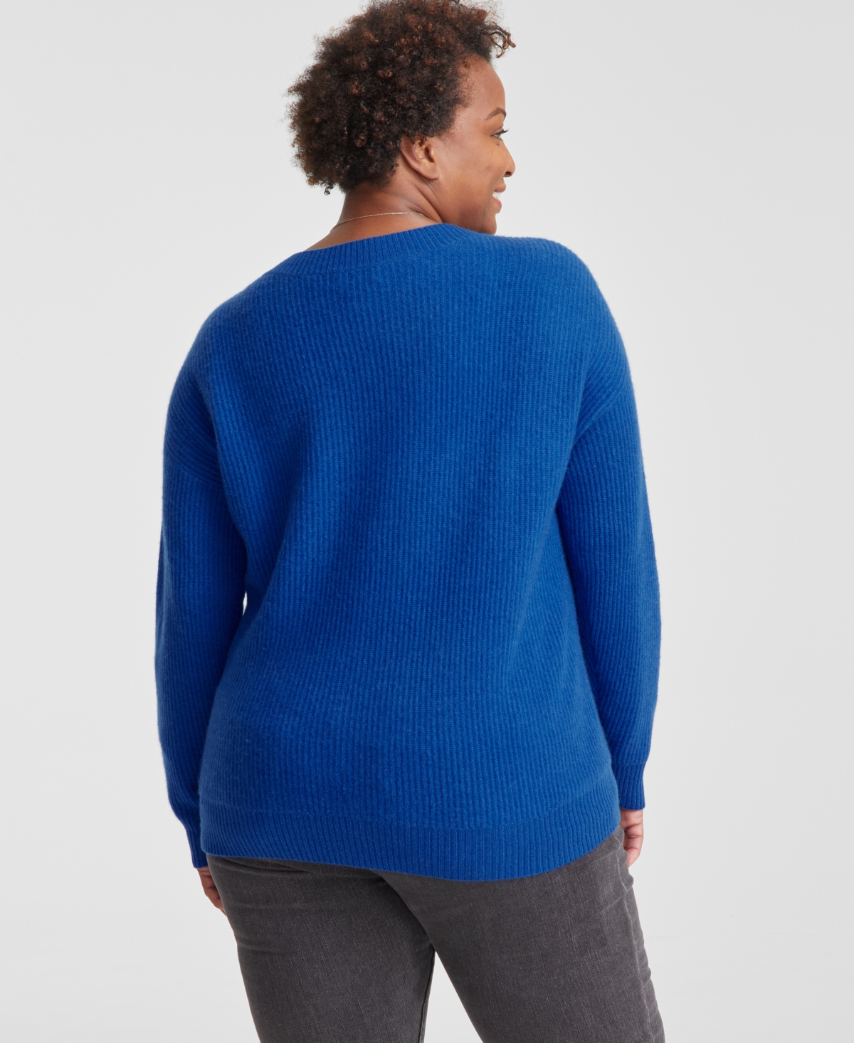 Charter Club Plus Size Cashmere Rib-Knit Relaxed-Shoulder Sweater, Created for Macy's