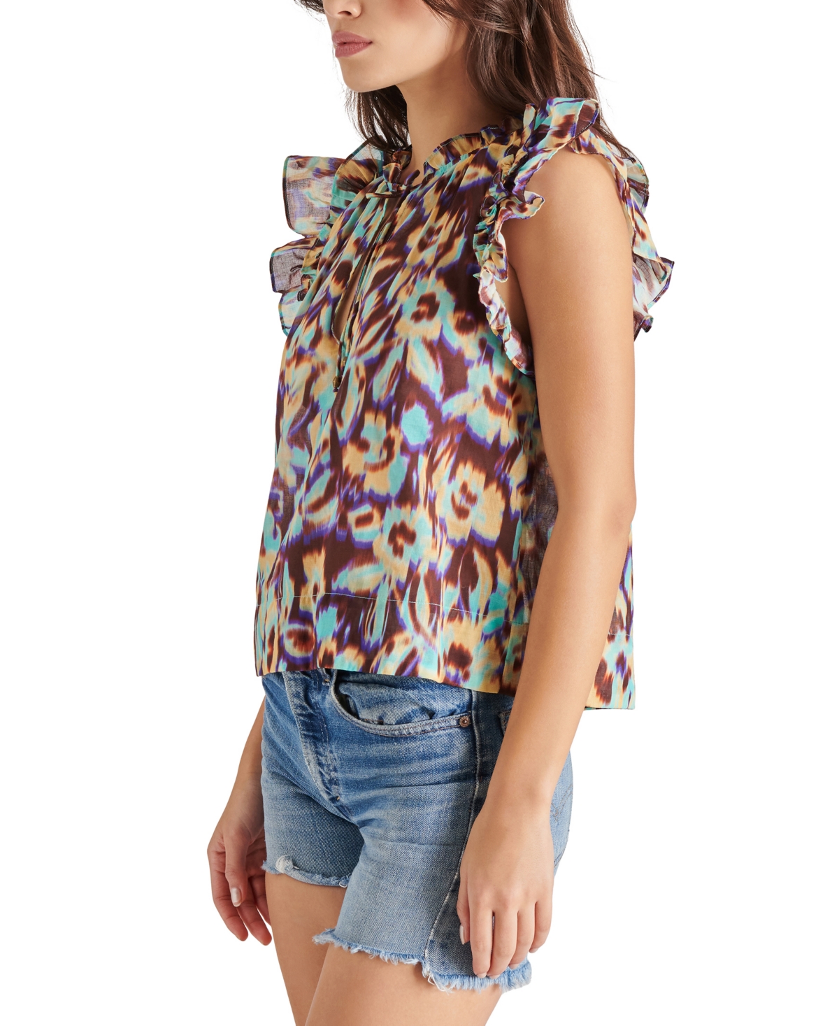 Steve Madden Women's Kailani Cotton Ruffled Split-Neck Top